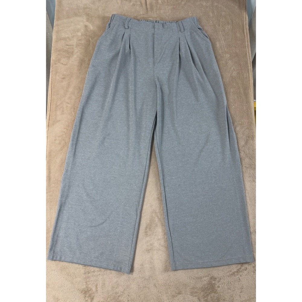 Halara Wide Leg Pleated Trousers pants Womens XL Gray Tall High Rise Stretch EUC
